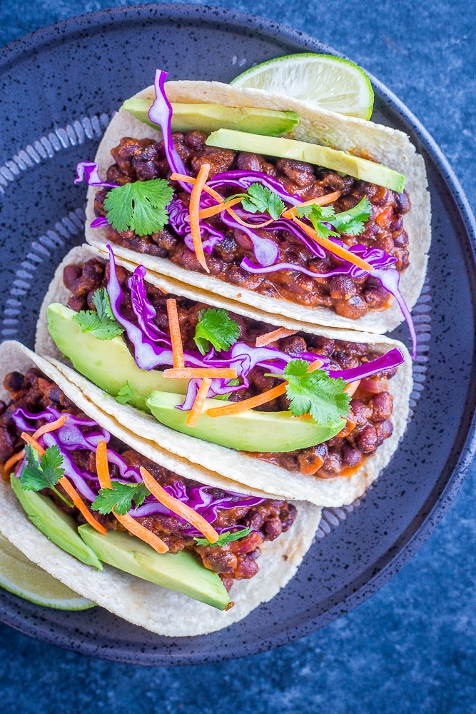 20 Minute BBQ Black Bean Tacos on a plate