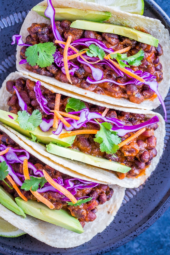 20 Minute BBQ Black Bean Tacos on a plate