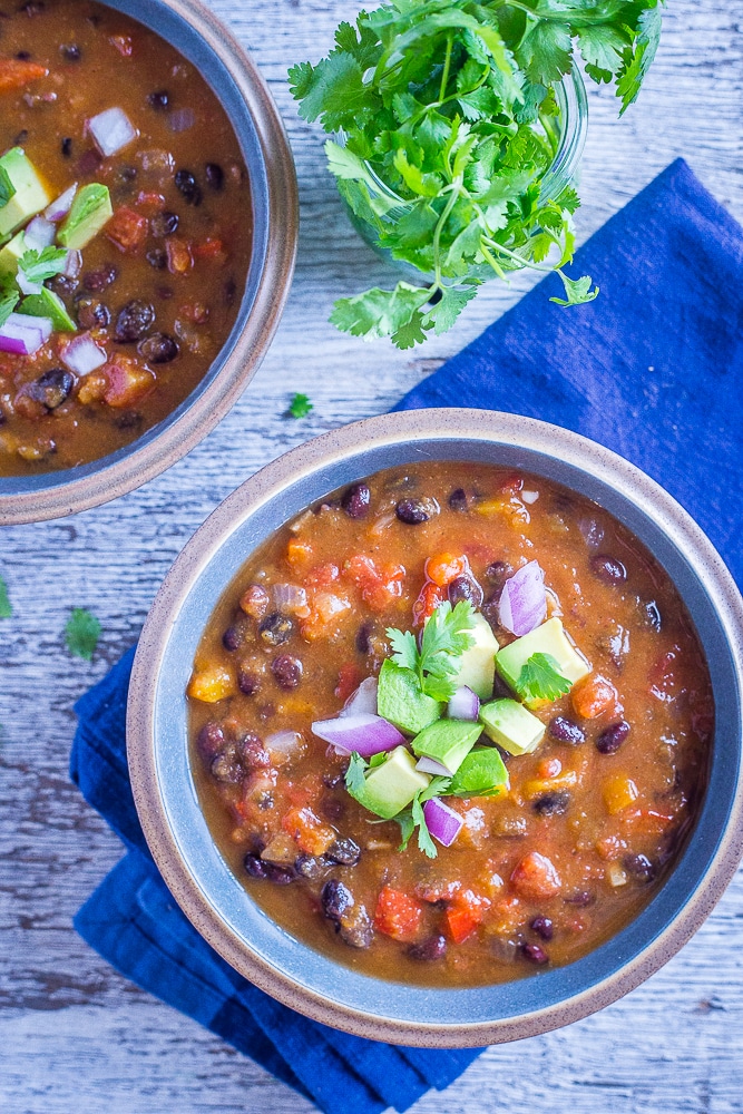 Two bowls of Butternut Squash Chili with Black Beans