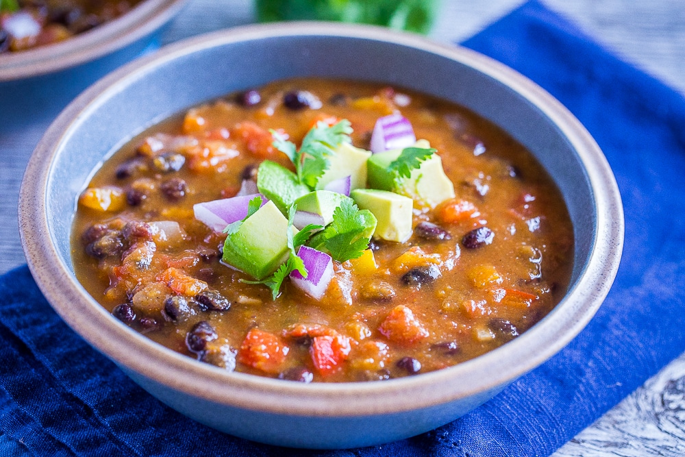 Front view of Butternut Squash Chili with Black Beans