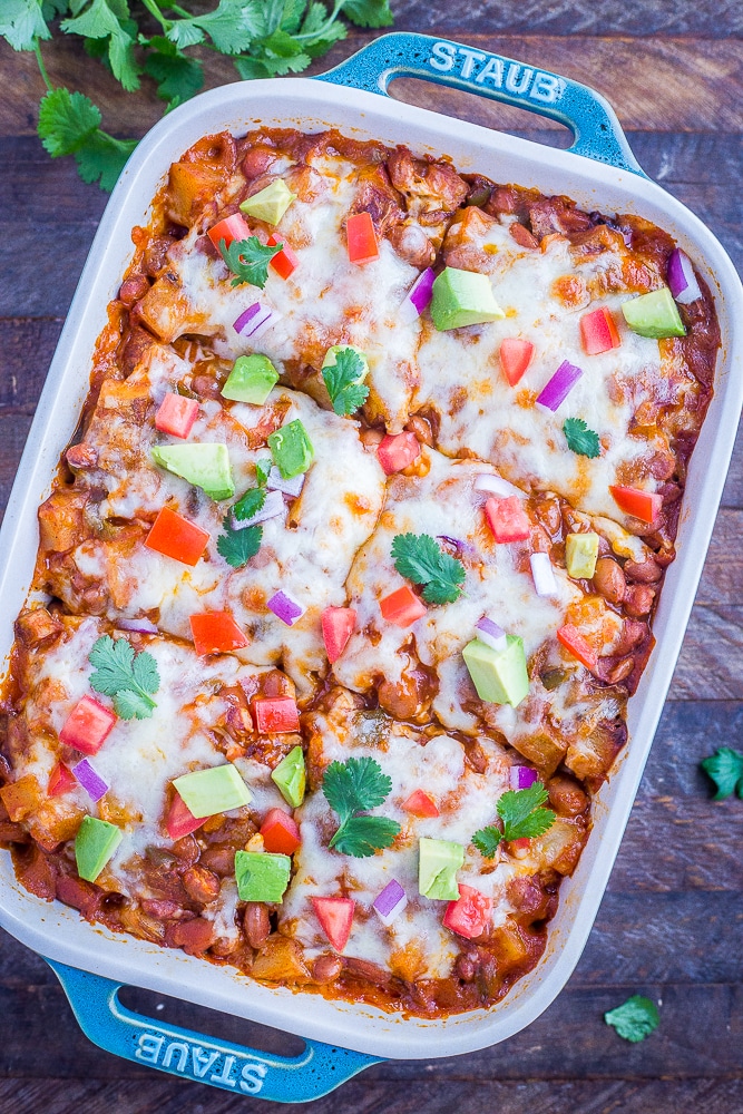 Pan of Cheesy Potato Enchilada Casserole