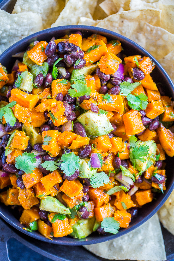 Close up of a bowl of Roasted Butternut Squash Salad with Black Beans