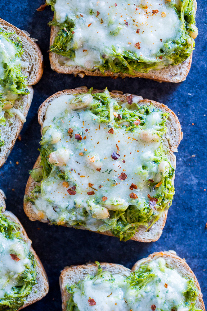 Spaghetti Squash melts with Pesto and White Beans on a tray