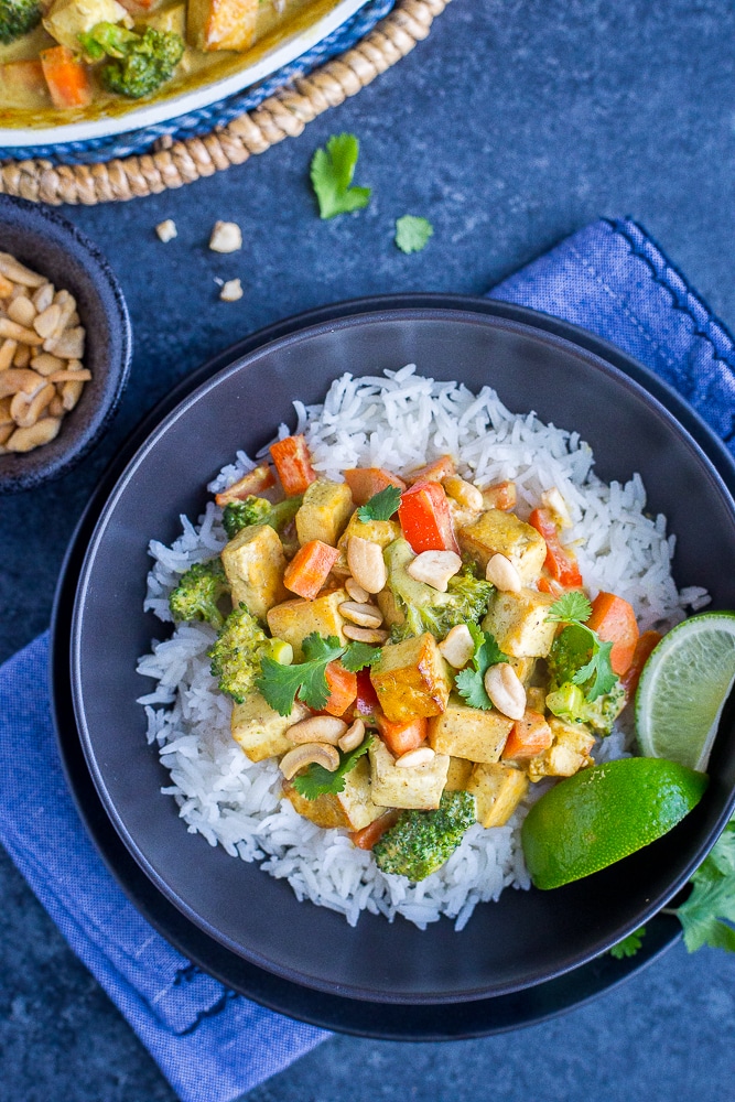 Easy Coconut Curry Recipe in a bowl with rice