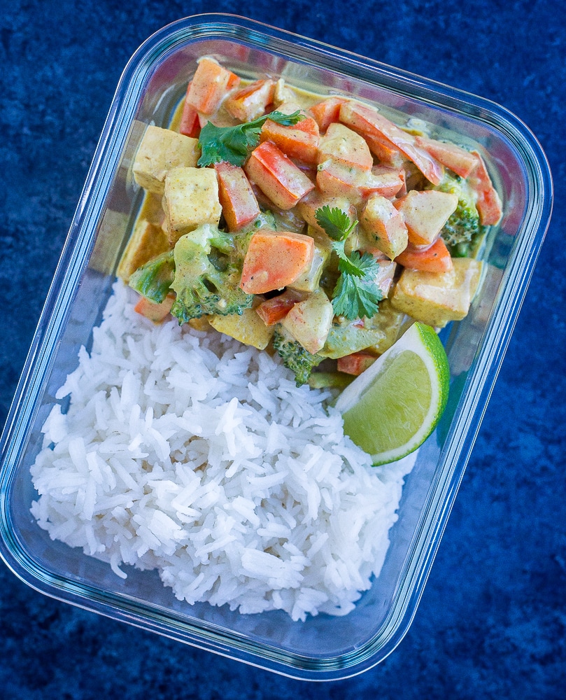 Easy Coconut Curry in a meal prep container