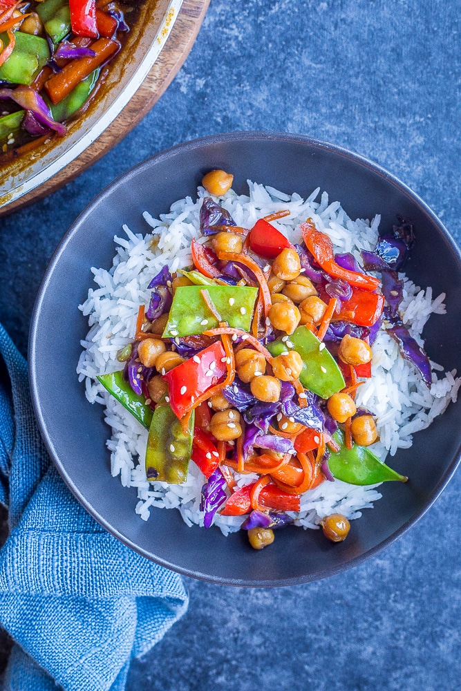 Vegetarian Stir Fry Recipe in a bowl with some rice