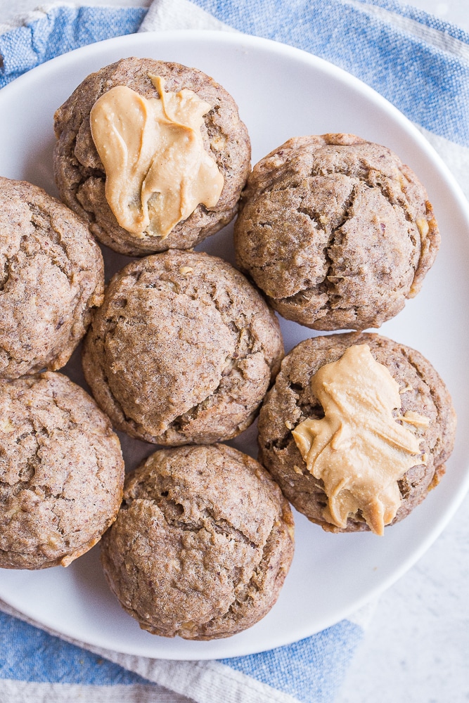Healthy Banana Muffins with peanut butter on top