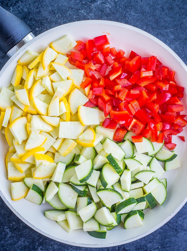 Vegetables in a pan for Vegan Black Bean Tacos