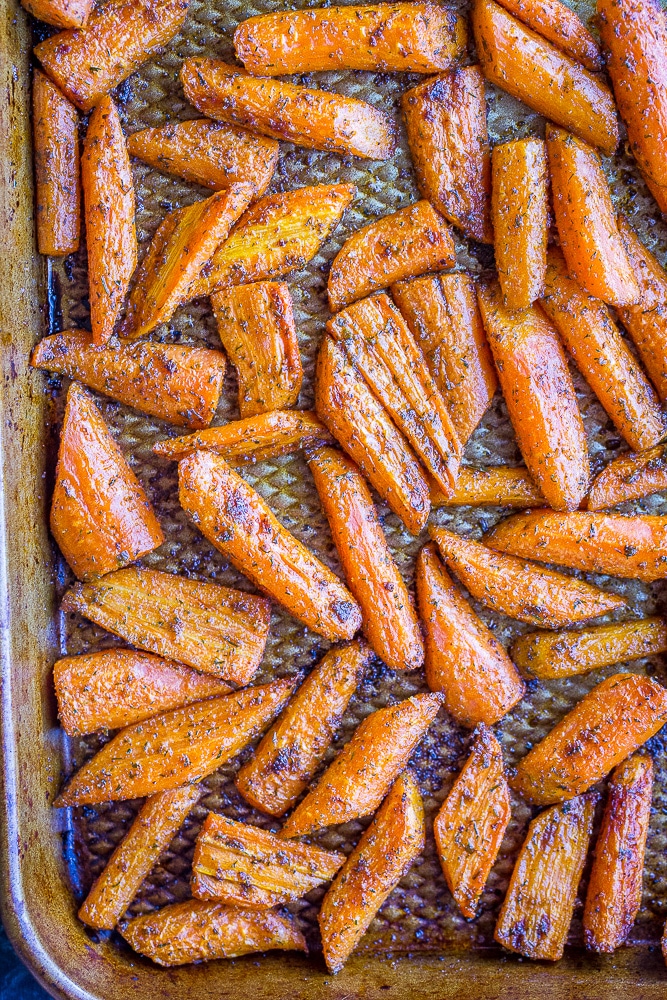 a sheet pan of ranch roasted carrots