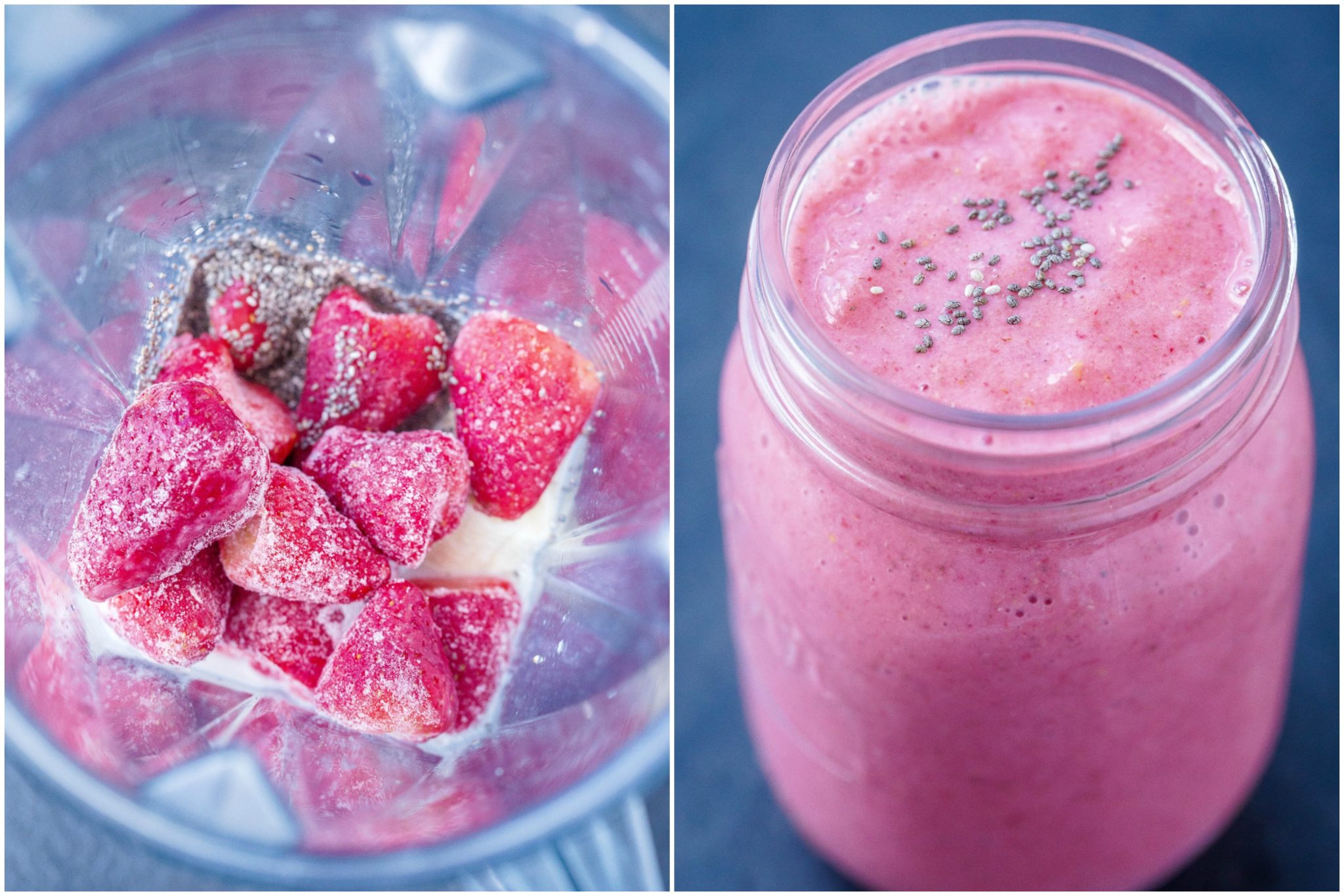 Strawberry Banana Smoothie in blender and jar