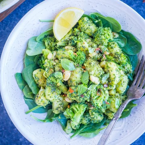 Pesto Gnocchi with White Beans and Broccoli