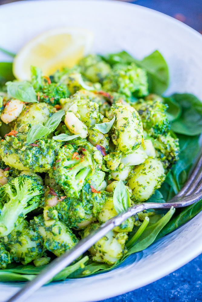 Close up shot of Pesto Gnocchi