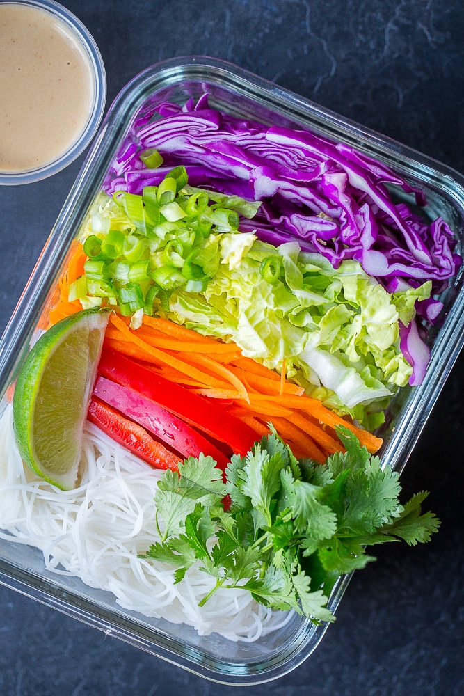 Thai Peanut Noodle Bowls in a meal prep container