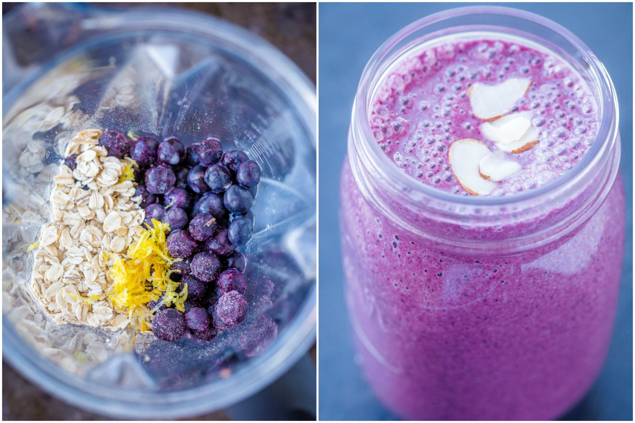 Lemon Blueberry Smoothie in blender and jar