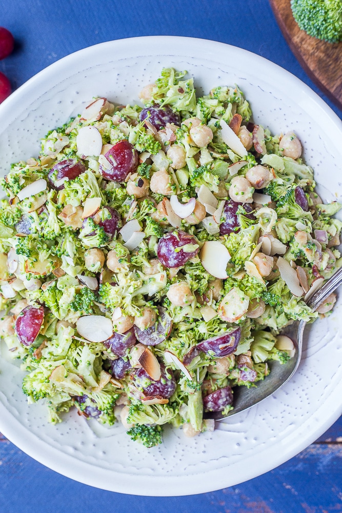 Creamy Broccoli Salad Recipe in a white bowl