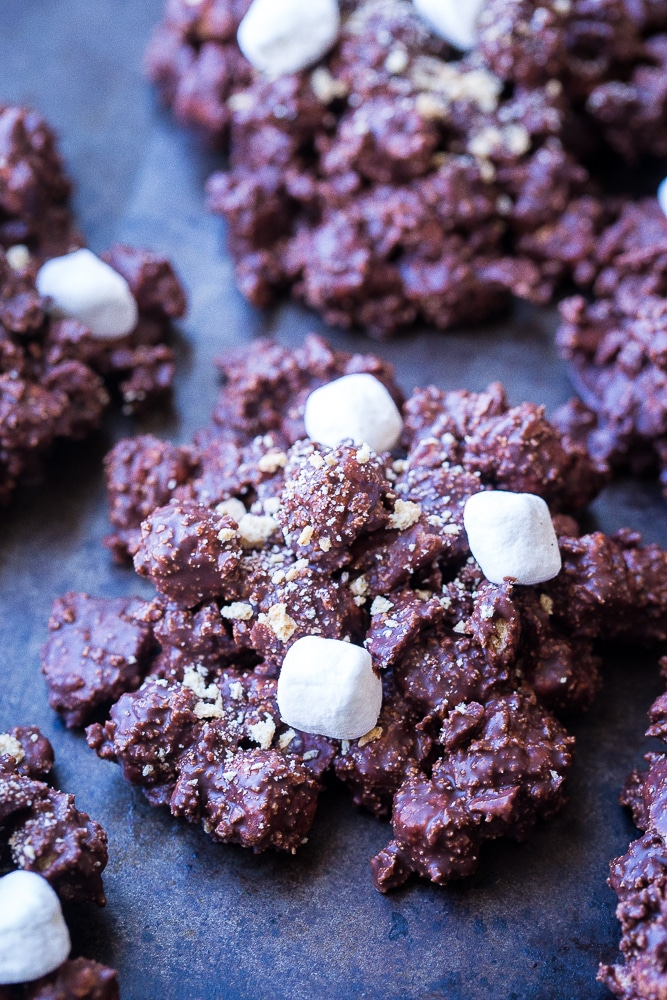 Close up view of No Bake S'mores Cookies