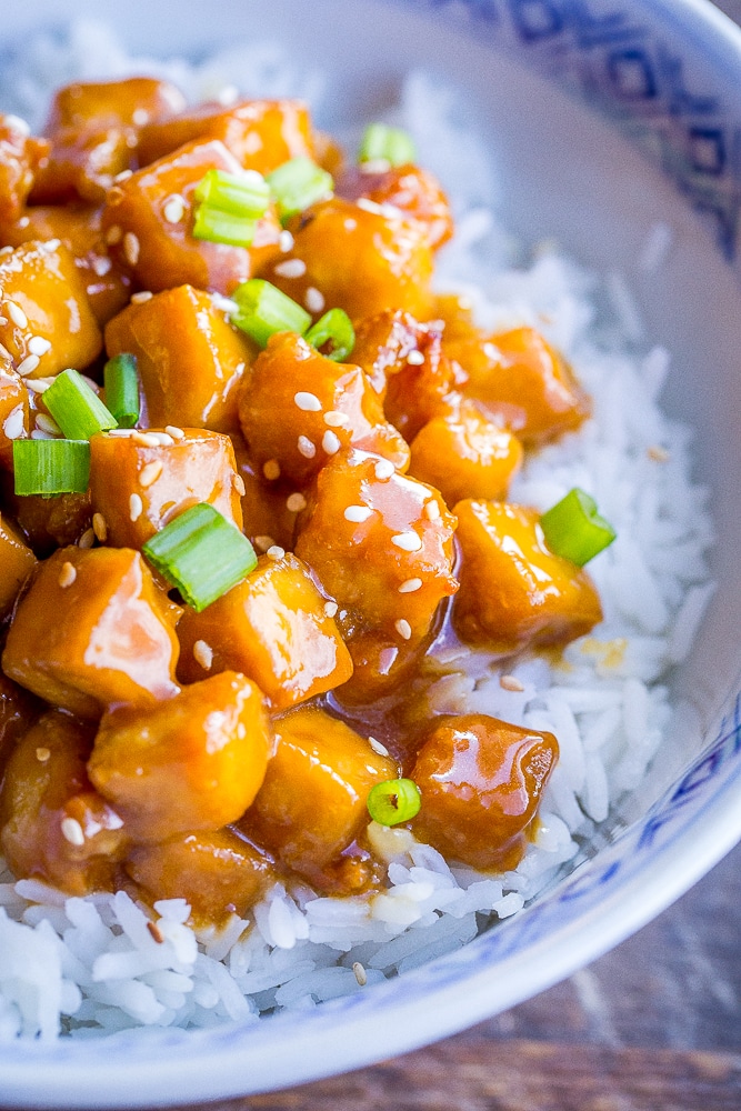 Close up of vegan orange tofu