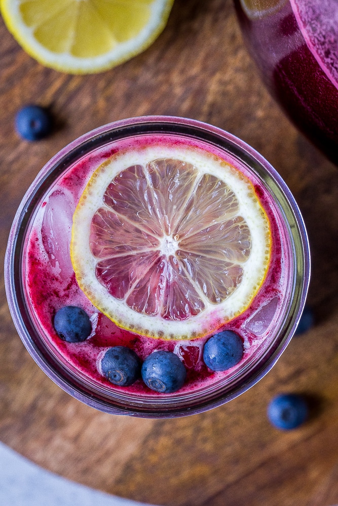 Flatlay shot of Homemade Blueberry Lemonade Recipe