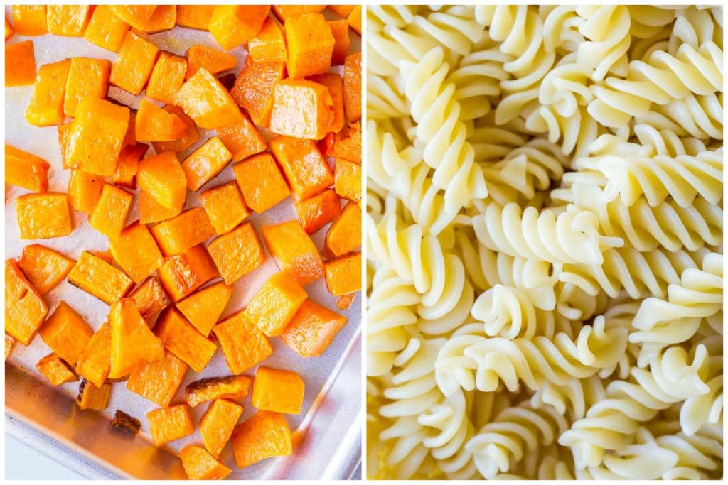 fall pasta salad ingredient photos, butternut squash and pasta