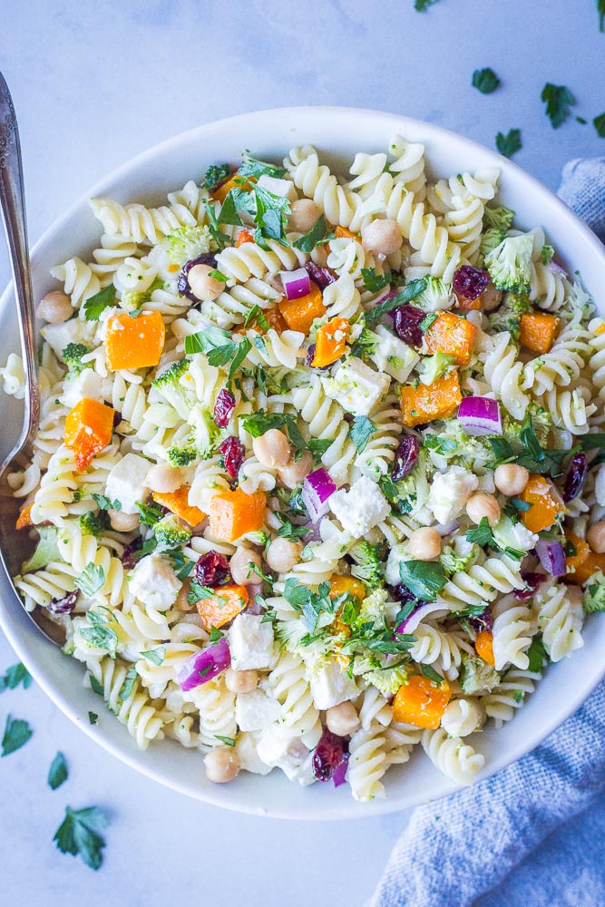 large bowl of fall pasta salad recipe
