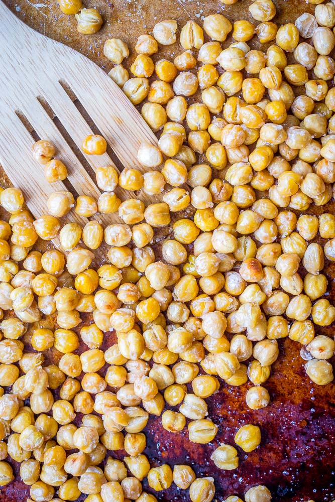 Sheetpan of salt and vinegar roasted chickpeas