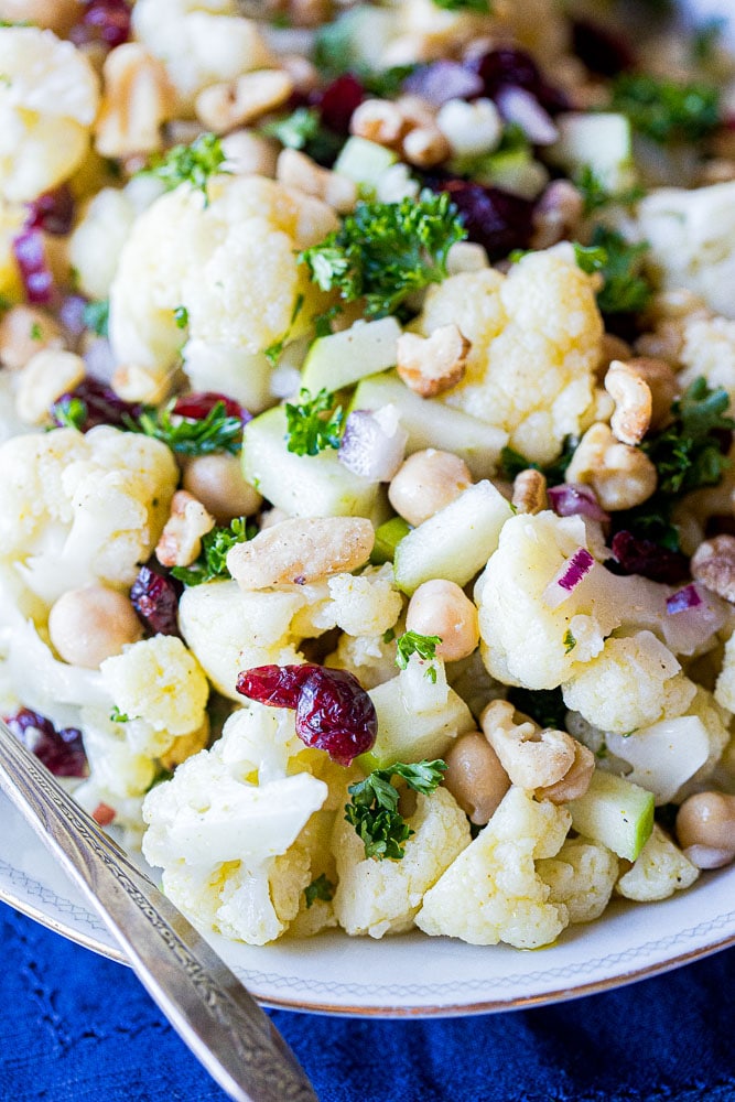 Close up of curried cauliflower salad