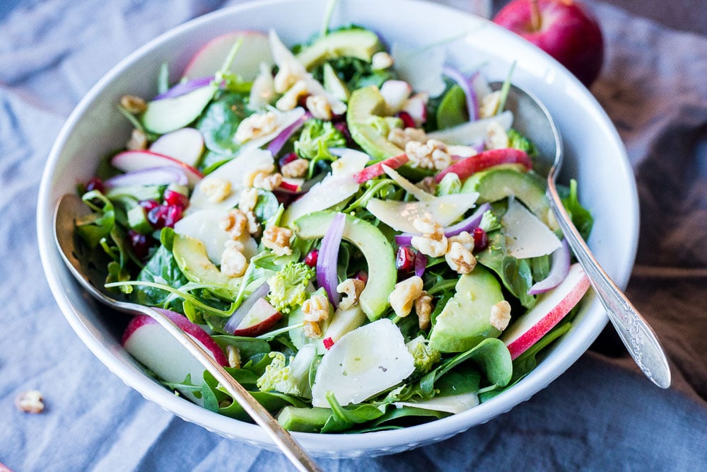 Close up of a big dinner salad in a bowl