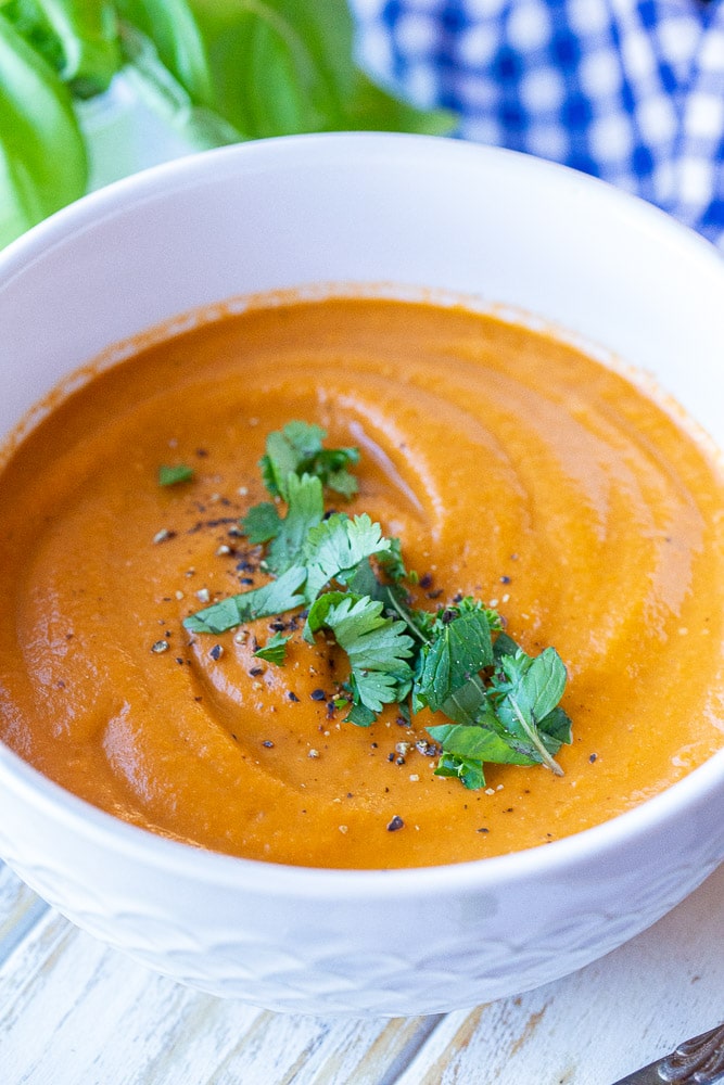 Close up of tomato soup recipe