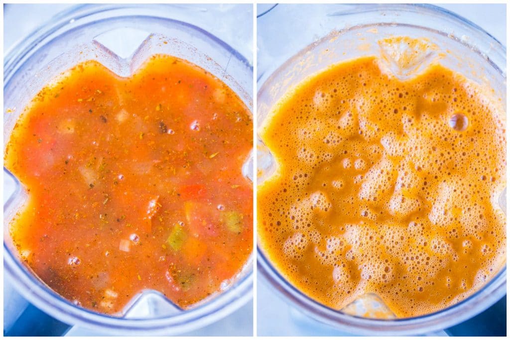 Vegetarian Tortilla soup in a blender
