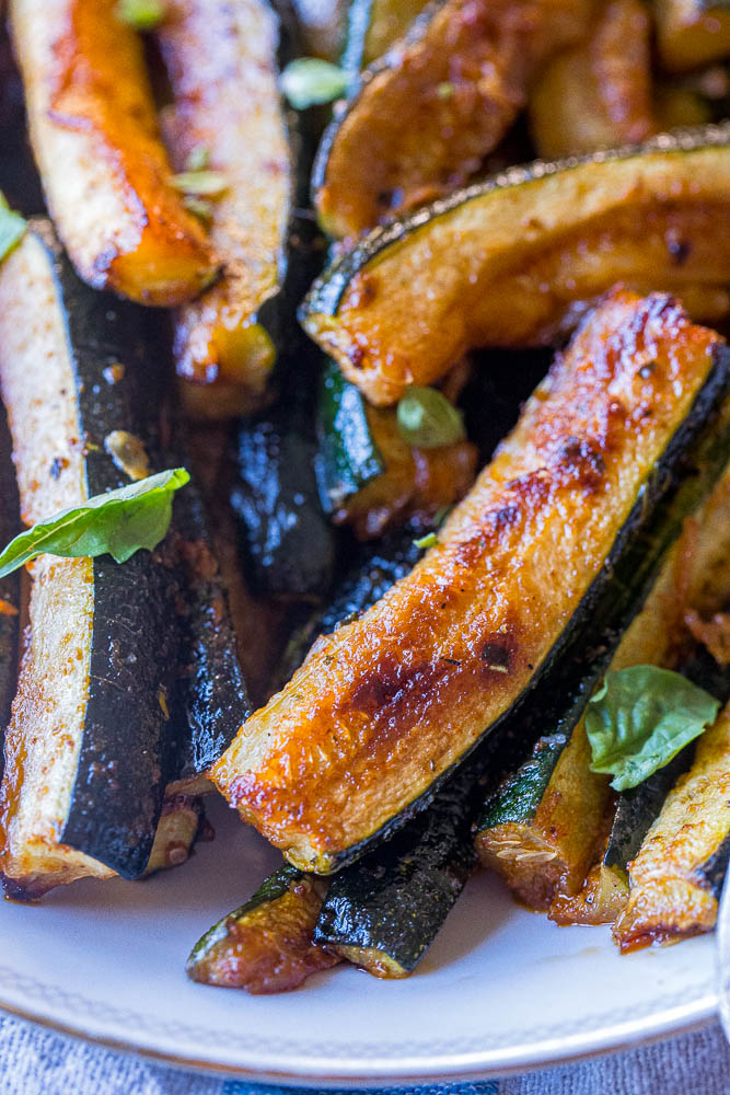 Close up of the best roasted zucchini 