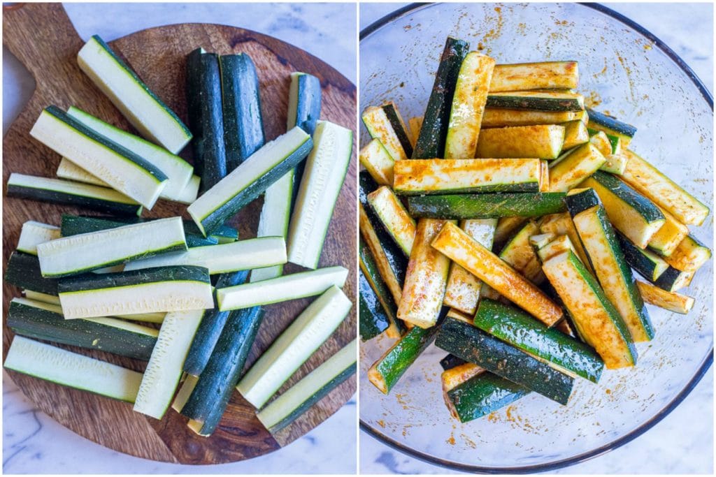 Showing how to make roasted zucchini