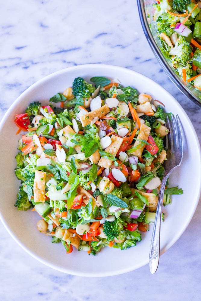 styled photo of asian broccoli salad