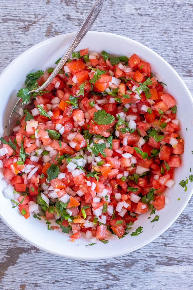 large bowl of homemade pico de Gallo