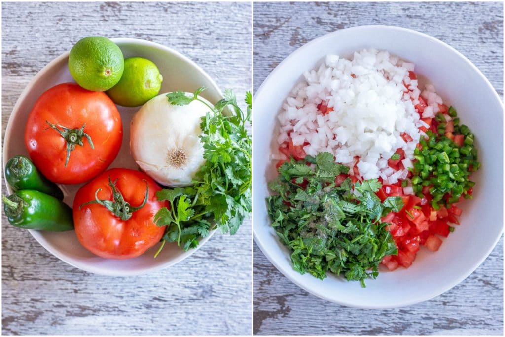 showing ingredients needed to make fresh homemade pico de Gallo recipe