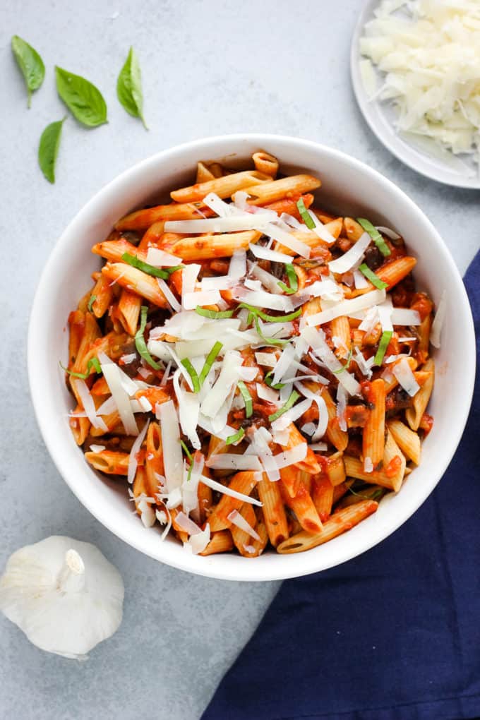 pasta alla norma in a bowl