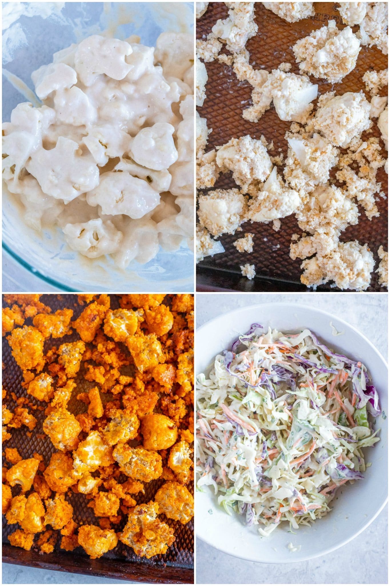 step by step showing how to make crispy baked cauliflower
