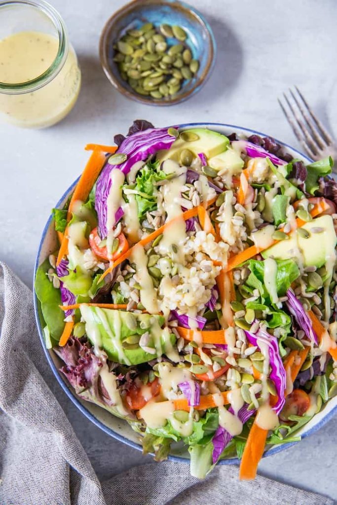 A bowl of salad on a plate