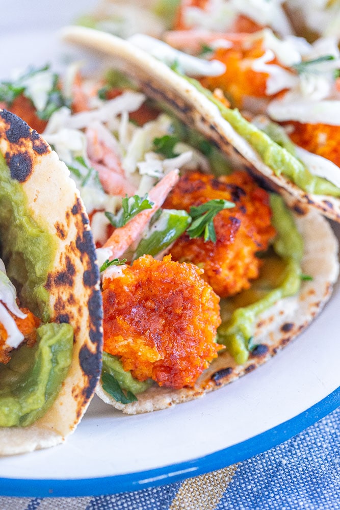 Close up side view of vegan tacos