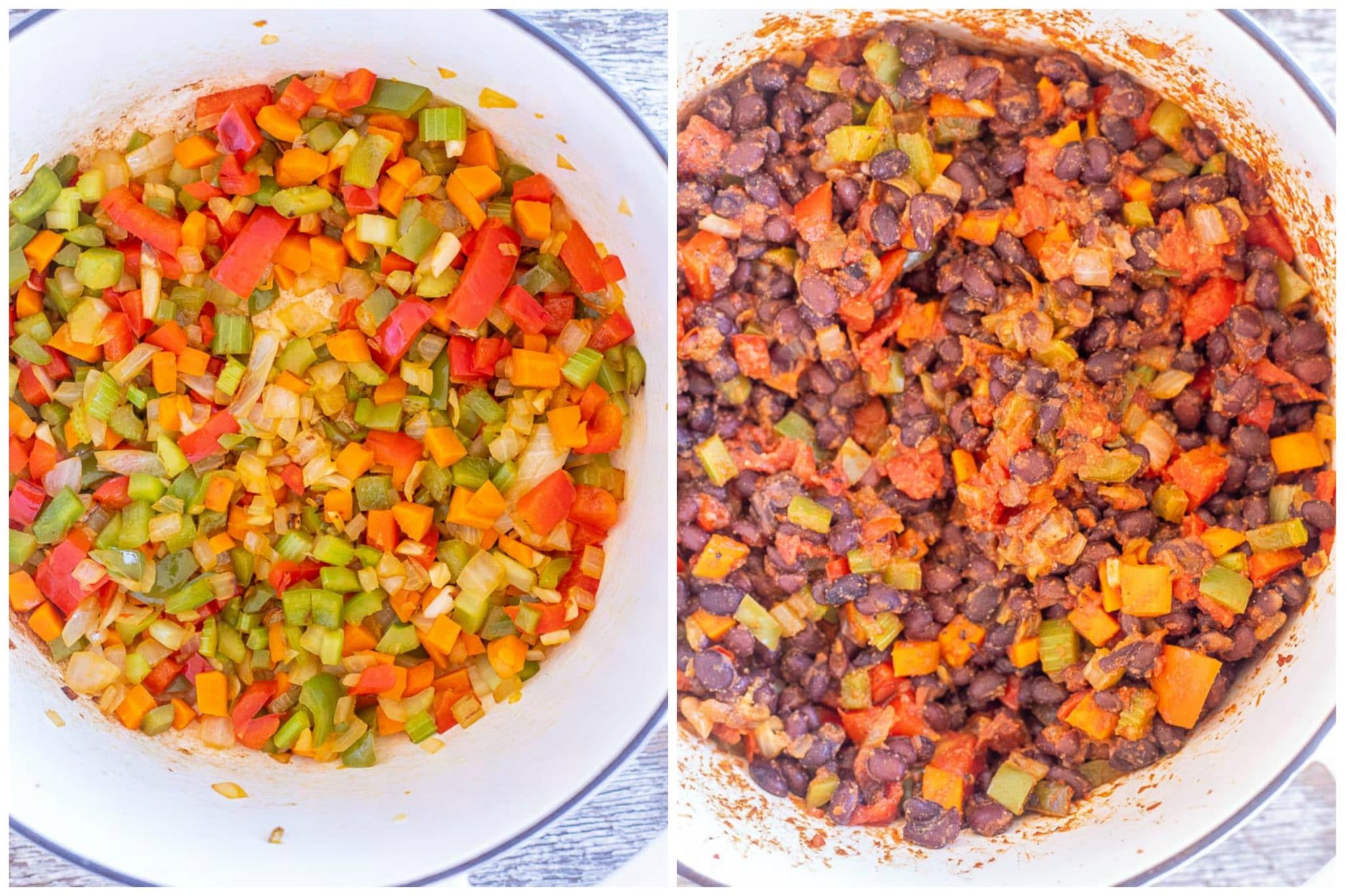 showing steps in how to make black bean soup