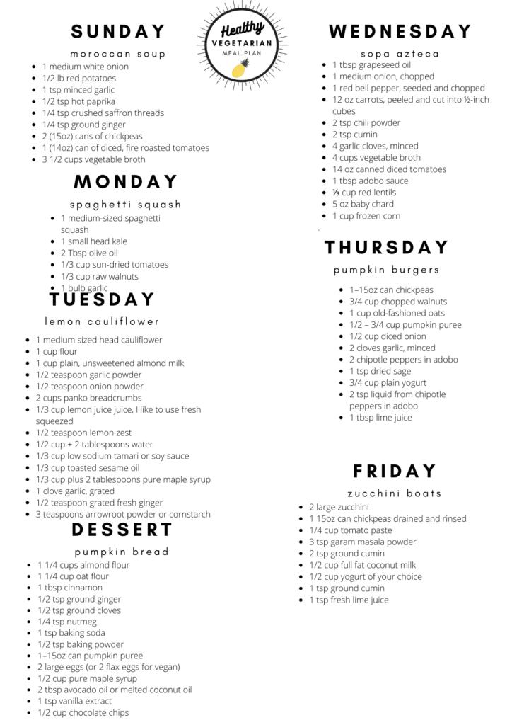 vegetarian meal plan