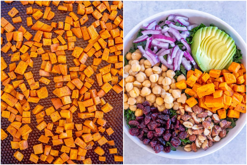 roasted sweet potatoes and kale salad