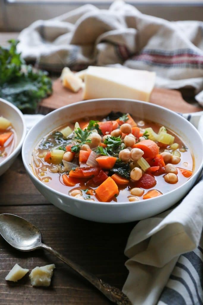 A bowl with Minestrone Soup