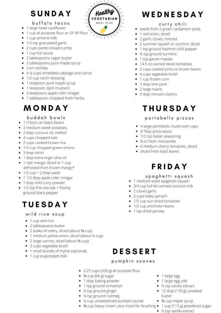 vegetarian meal plan