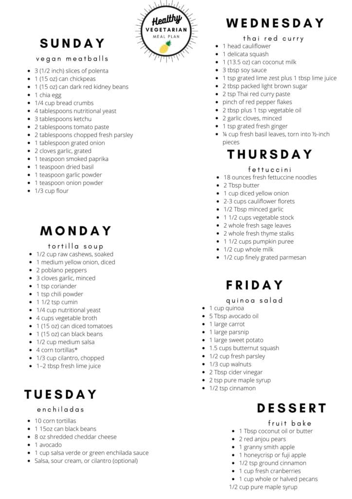 vegetarian meal plan