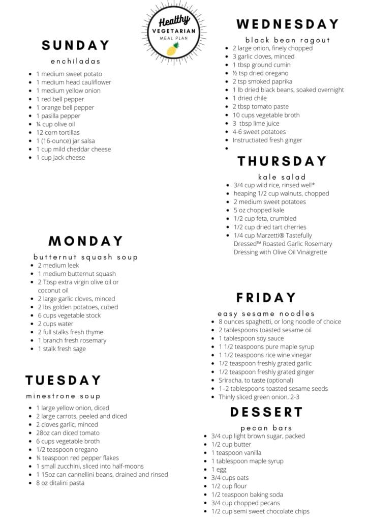 vegetarian meal plan