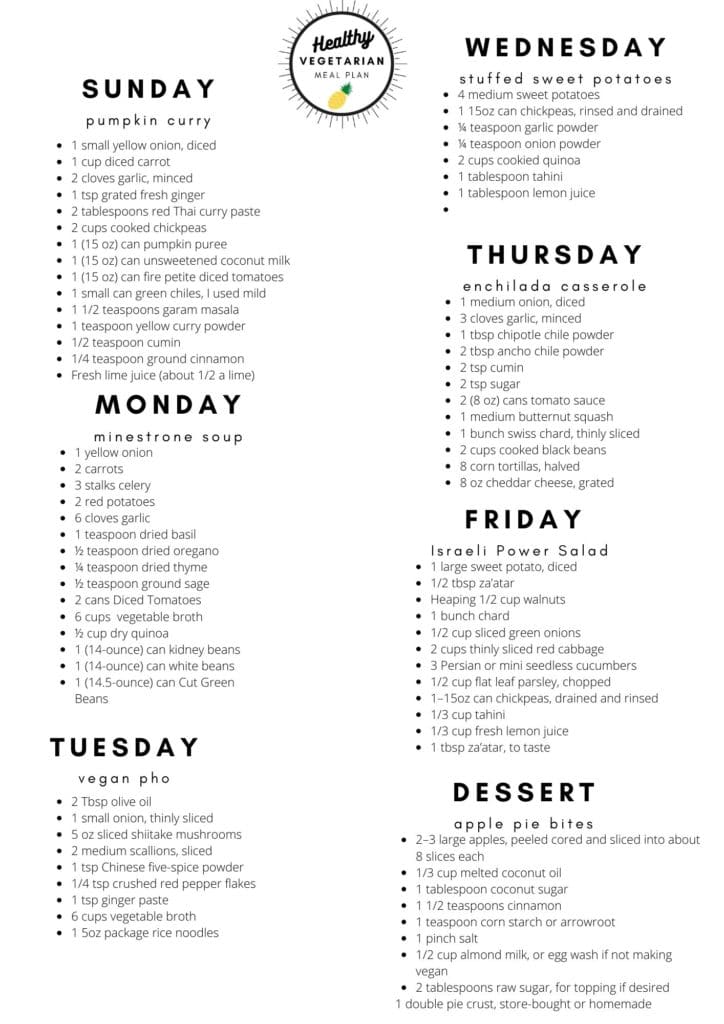 vegetarian meal plan