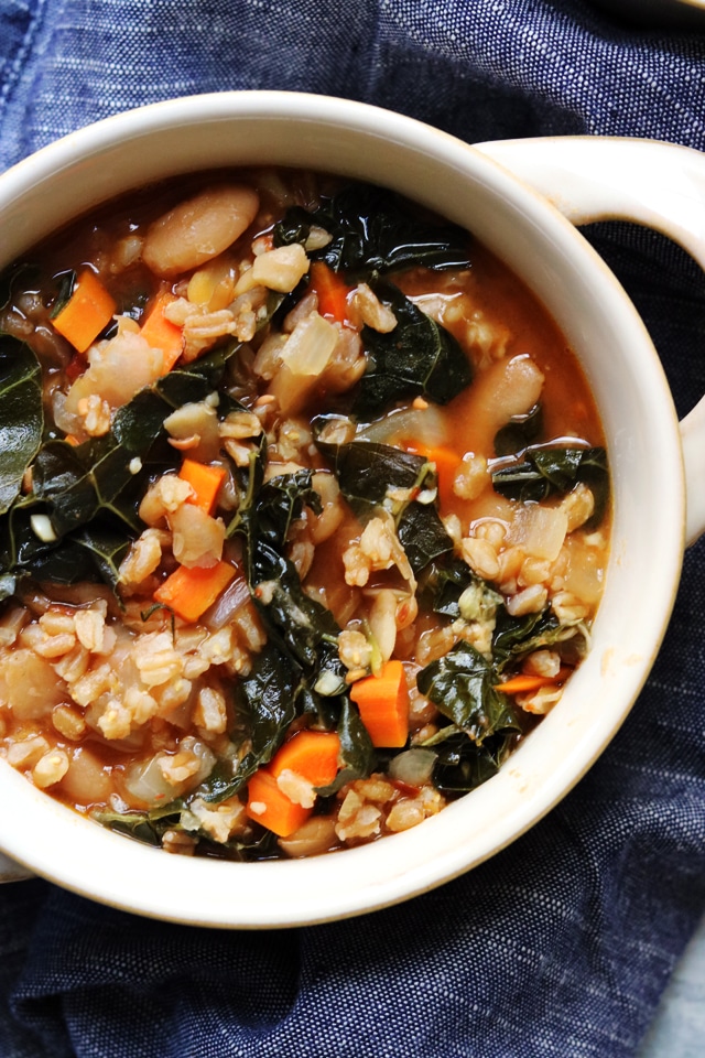 A bowl of soup with Farro and Bean