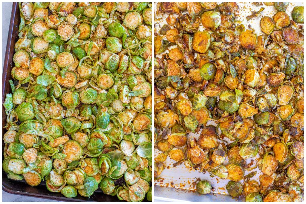 showing how to make Roasted Brussels sprouts