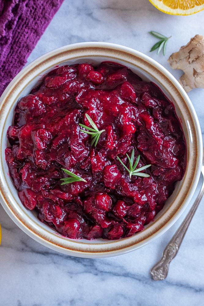 Bowl of orange ginger cranberry sauce 