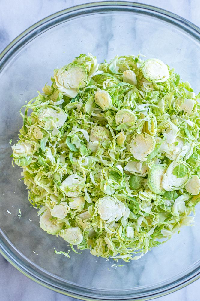 Shredded brussel sprouts in a bowl